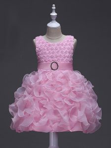 Knee Length Ball Gowns Sleeveless Rose Pink Pageant Dress Toddler Lace Up