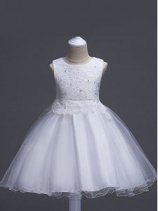 New Arrival White Scoop Neckline Lace Child Pageant Dress Sleeveless Zipper