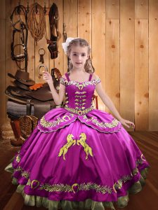 Affordable Sleeveless Floor Length Beading and Embroidery Lace Up Winning Pageant Gowns with Fuchsia
