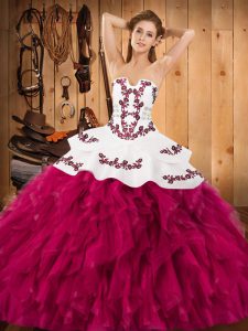 On Sale Floor Length Ball Gowns Sleeveless Fuchsia Quinceanera Dress Lace Up