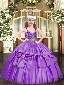 Floor Length Ball Gowns Sleeveless Lavender Pageant Gowns Lace Up