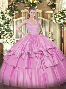 Luxury Lilac Sleeveless Floor Length Beading and Ruffled Layers Zipper Sweet 16 Dress