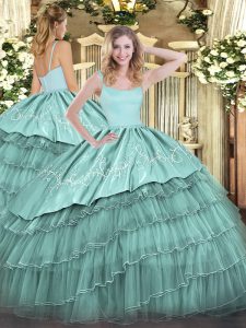 Sleeveless Zipper Floor Length Embroidery and Ruffled Layers Quinceanera Dress