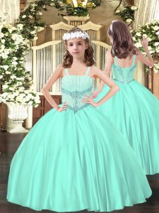 Unique Apple Green Ball Gowns Beading Child Pageant Dress Lace Up Satin Sleeveless Floor Length