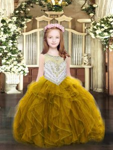 Organza Scoop Sleeveless Zipper Beading and Ruffles Child Pageant Dress in Gold