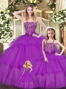 Floor Length Ball Gowns Sleeveless Purple Quinceanera Gown Lace Up