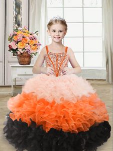 Multi-color Lace Up Pageant Dresses Beading and Ruffles Sleeveless Floor Length