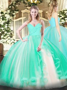 Exceptional Ruffles Sweet 16 Dresses Turquoise Zipper Sleeveless Floor Length