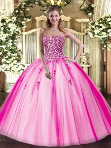 Cheap Hot Pink Sweetheart Lace Up Beading 15 Quinceanera Dress Sleeveless