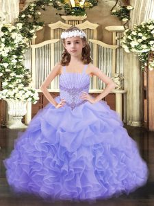 Ball Gowns Custom Made Pageant Dress Lavender Straps Organza Sleeveless Floor Length Lace Up