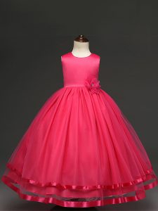 Beautiful Hot Pink Sleeveless Tulle Zipper Pageant Gowns for Wedding Party