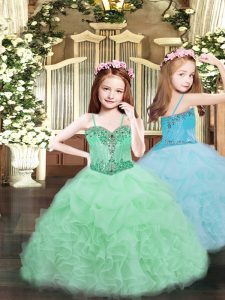 Fantastic Apple Green Lace Up Spaghetti Straps Beading and Ruffles and Pick Ups Little Girls Pageant Dress Wholesale Organza Sleeveless