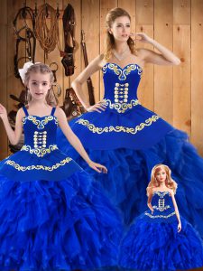 Floor Length Royal Blue Sweet 16 Quinceanera Dress Tulle Sleeveless Embroidery and Ruffles