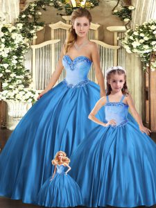 Dazzling Teal Sweetheart Neckline Beading Quinceanera Dresses Sleeveless Lace Up