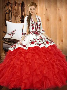 Noble Sleeveless Embroidery and Ruffles Lace Up Ball Gown Prom Dress