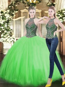 Beauteous Sweet 16 Quinceanera Dress Military Ball and Sweet 16 and Quinceanera with Beading High-neck Sleeveless Lace Up