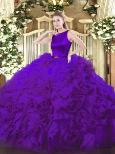 Decent Purple Scoop Neckline Belt Sweet 16 Quinceanera Dress Sleeveless Clasp Handle