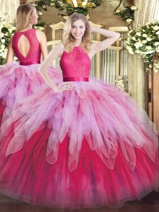 Unique Ball Gowns Quinceanera Gowns Multi-color Scoop Organza Sleeveless Floor Length Zipper