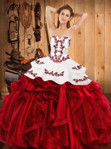 Flirting Wine Red Lace Up Vestidos de Quinceanera Embroidery and Ruffles Sleeveless Floor Length