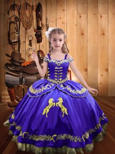 Purple Little Girls Pageant Dress Sweet 16 and Quinceanera with Beading and Embroidery Off The Shoulder Sleeveless Lace Up
