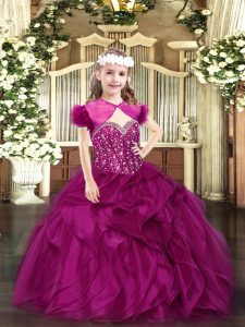 Ball Gowns Pageant Dress Wholesale Fuchsia Straps Organza Sleeveless Floor Length Lace Up