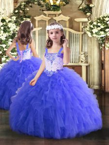 Custom Made Floor Length Blue Pageant Dress Toddler Straps Sleeveless Lace Up