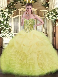 Great Sweetheart Sleeveless Lace Up Ball Gown Prom Dress Yellow Green Organza