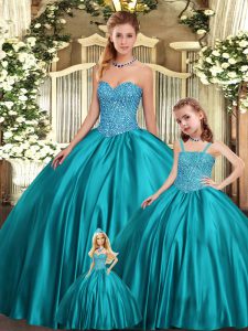 Sexy Floor Length Teal Sweet 16 Dress Sweetheart Sleeveless Lace Up
