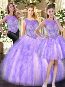 Colorful Scoop Sleeveless Zipper Sweet 16 Quinceanera Dress Lilac Tulle