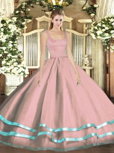 Exceptional Pink Zipper 15 Quinceanera Dress Ruffled Layers Sleeveless Floor Length