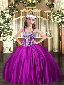 Stunning Sleeveless Floor Length Appliques Lace Up Little Girl Pageant Dress with Fuchsia