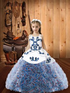 Lovely Multi-color Ball Gowns Embroidery Little Girls Pageant Dress Lace Up Fabric With Rolling Flowers Sleeveless Floor Length