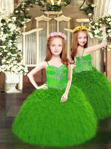 Popular Floor Length Ball Gowns Sleeveless Green Pageant Dress for Teens Lace Up