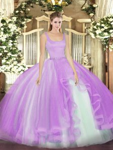 Modern Floor Length Lavender Quinceanera Gown Tulle Sleeveless Beading