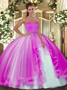 Extravagant Sweetheart Sleeveless Party Dress for Toddlers Floor Length Beading Fuchsia Tulle