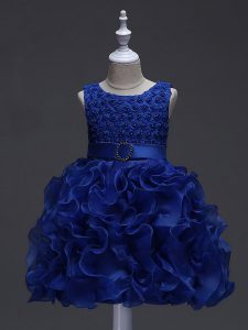 Scoop Sleeveless Organza Custom Made Pageant Dress Ruffles and Belt Lace Up