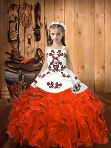 Floor Length Ball Gowns Sleeveless Orange Red Pageant Dress for Girls Lace Up