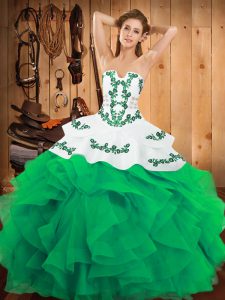 Modern Green Sleeveless Satin and Organza Lace Up Quinceanera Dresses for Military Ball and Sweet 16 and Quinceanera