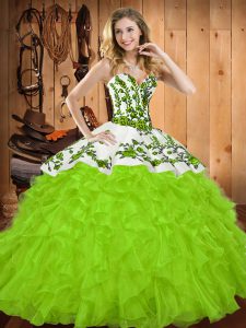 Graceful Sweetheart Sleeveless Satin and Organza 15 Quinceanera Dress Embroidery and Ruffles Lace Up