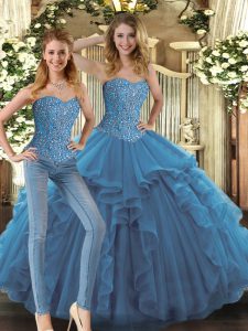 Glorious Sweetheart Sleeveless Tulle Sweet 16 Quinceanera Dress Beading and Ruffles Lace Up