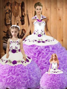Sumptuous Floor Length Lilac Ball Gown Prom Dress Satin and Fabric With Rolling Flowers Sleeveless Embroidery