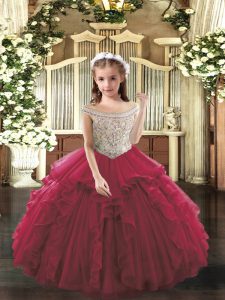 Most Popular Floor Length Lace Up Pageant Dresses Fuchsia for Party and Sweet 16 and Quinceanera and Wedding Party with Beading and Ruffles