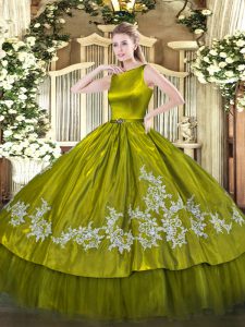 Artistic Olive Green Clasp Handle Scoop Embroidery Sweet 16 Quinceanera Dress Satin and Tulle Sleeveless