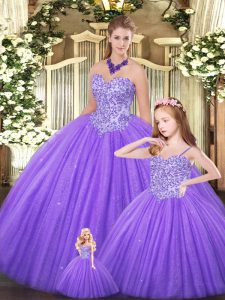 Custom Designed Eggplant Purple Lace Up Sweetheart Beading Quinceanera Dresses Tulle Sleeveless