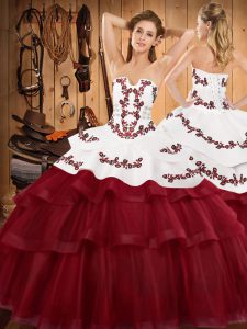 Amazing Sleeveless Sweep Train Embroidery and Ruffled Layers Lace Up Sweet 16 Dresses