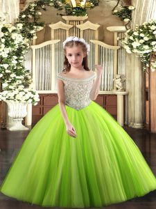 Customized Floor Length Ball Gowns Sleeveless Yellow Green Pageant Dress for Teens Lace Up