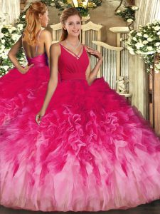 Captivating Multi-color Backless V-neck Ruffles Ball Gown Prom Dress Tulle Sleeveless