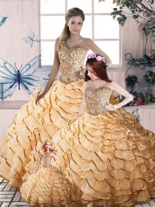 Ball Gowns Sleeveless Champagne Quinceanera Dresses Brush Train Lace Up