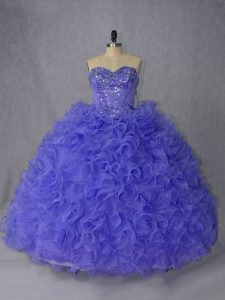 Customized Lavender and Purple Lace Up Sweetheart Beading 15th Birthday Dress Organza Sleeveless Brush Train
