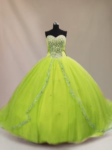 Court Train Ball Gowns 15th Birthday Dress Sweetheart Tulle Sleeveless Lace Up